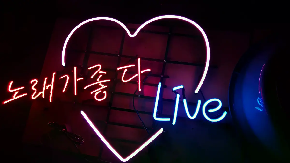 적색 노래가좋다와 하늘색 Live가 들어간 노래방네온사인 글씨