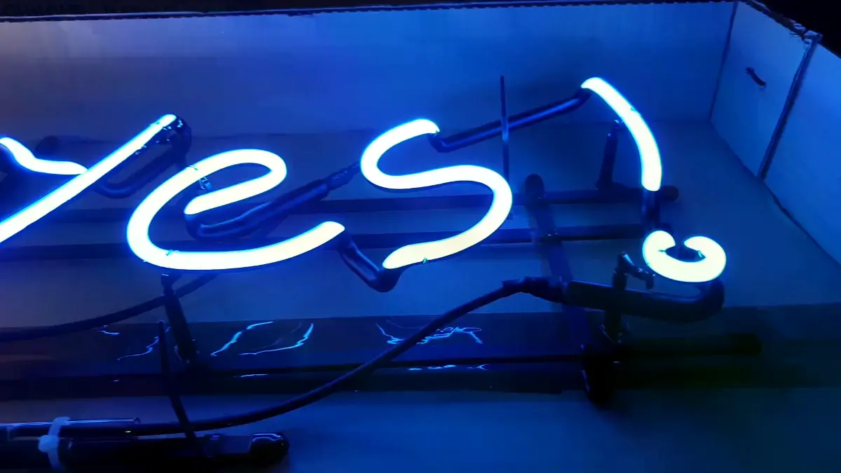 영어네온사인 두 문구 모두 필기체와 느낌표로 적혀 있어요